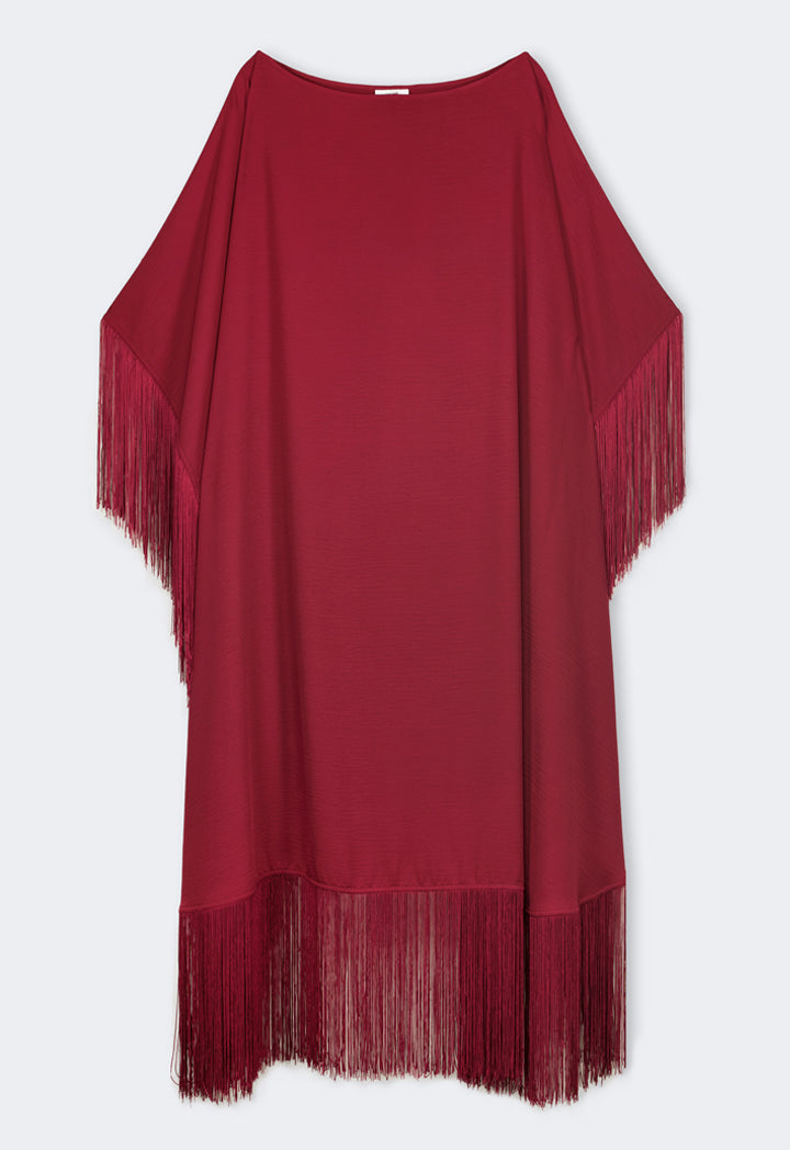 Choice One-Shoulder Dress With Tassels Details Burgundy