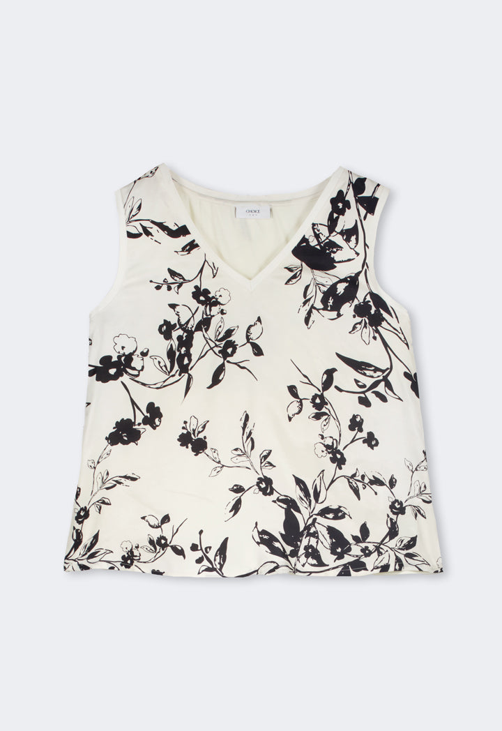 Choice Sleeveless Floral Printed Top Sand