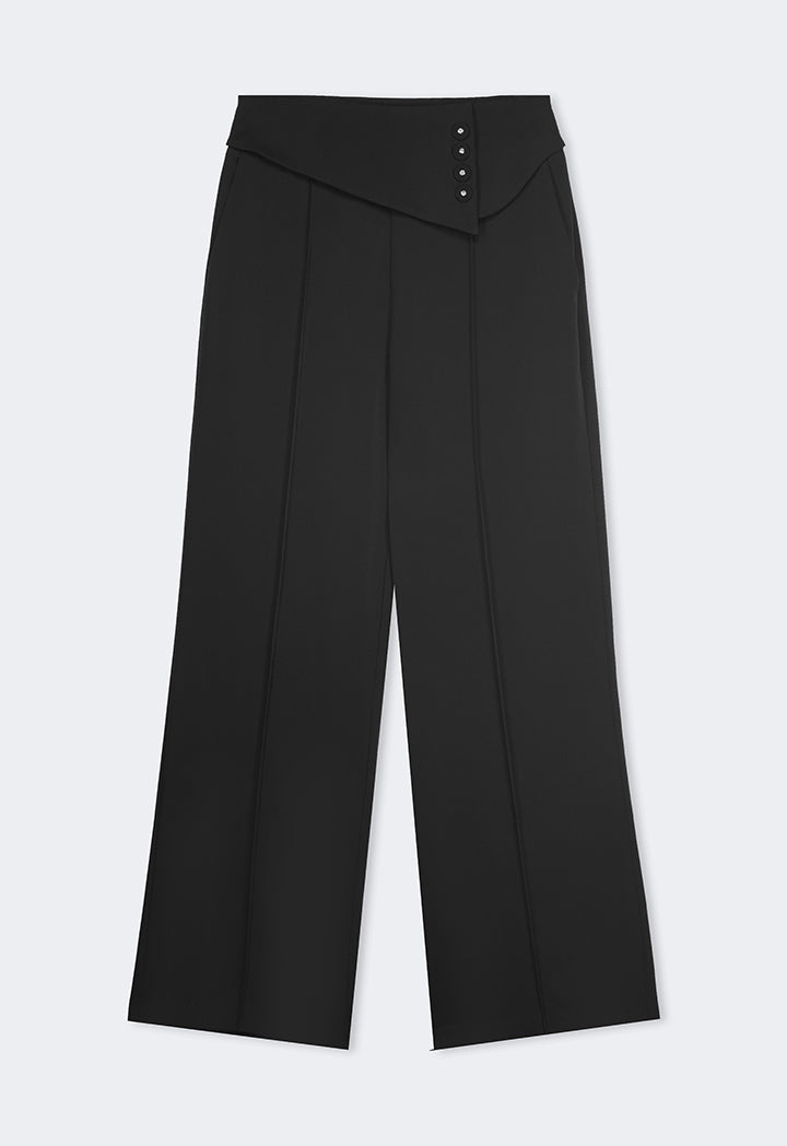 Choice Pin Tuck Wide Leg Basic Trousers Black