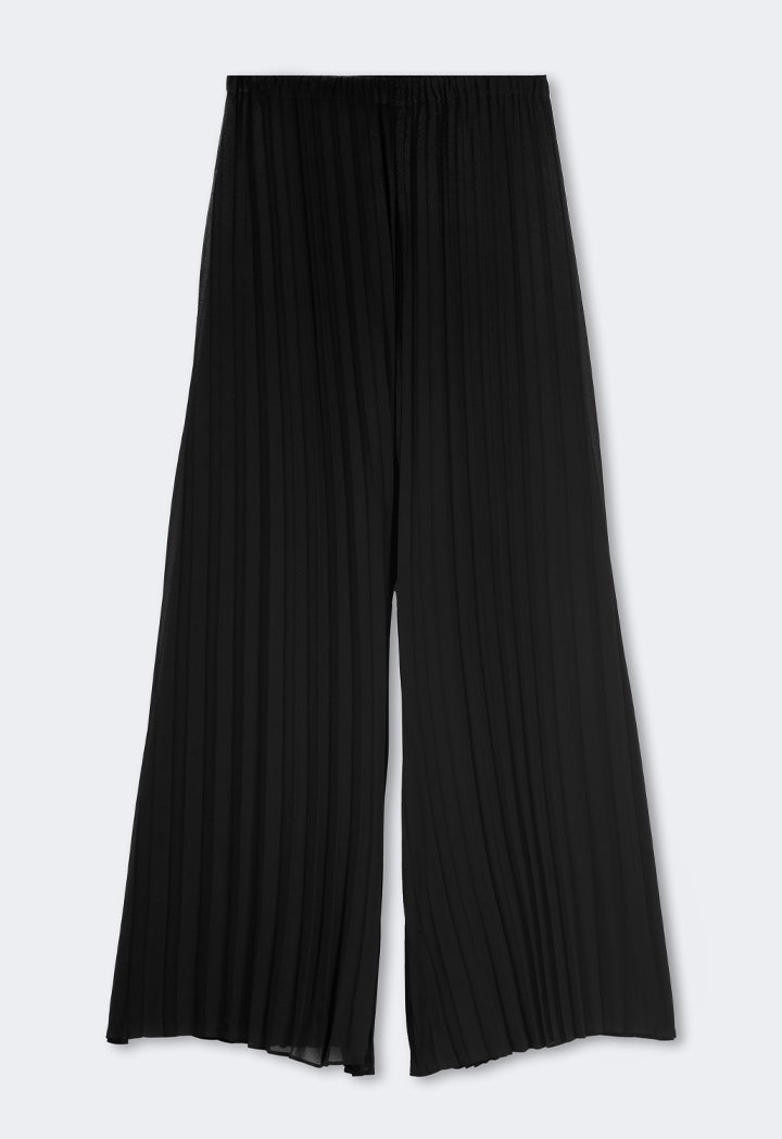 Choice Solid Elastic Waistband Pleated Trousers Black