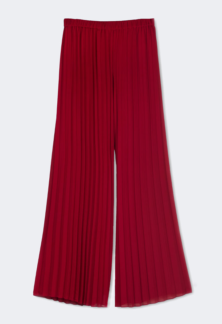 Choice Solid Elastic Waistband Pleated Trousers Burgundy