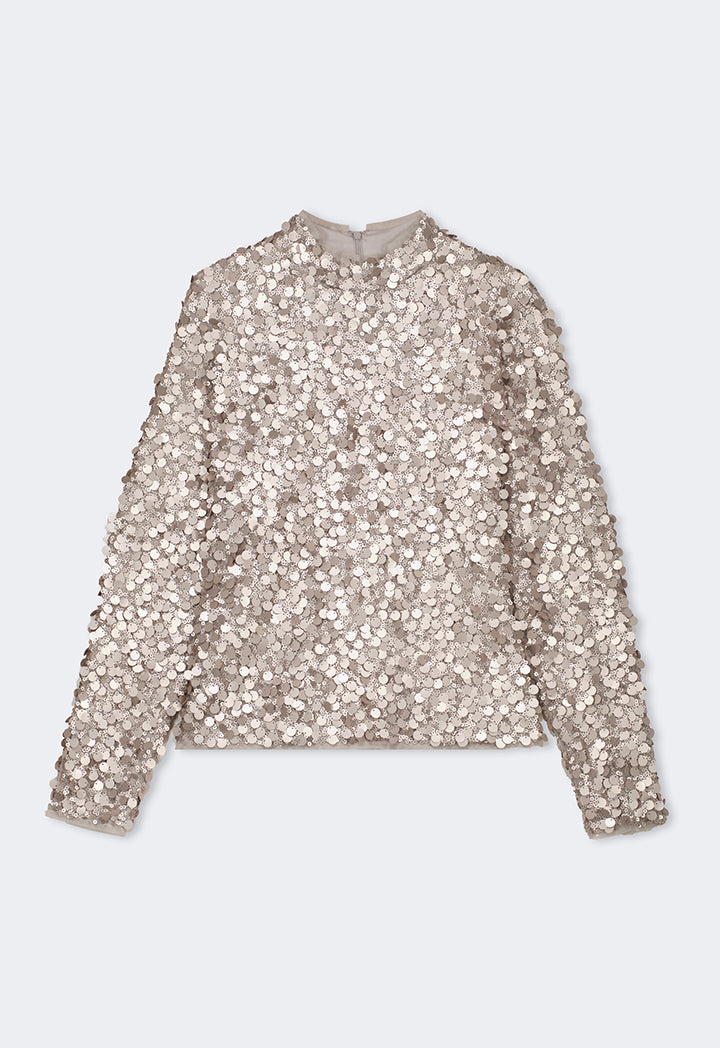 Choice Sequin Long Sleeve Blouse  Sand