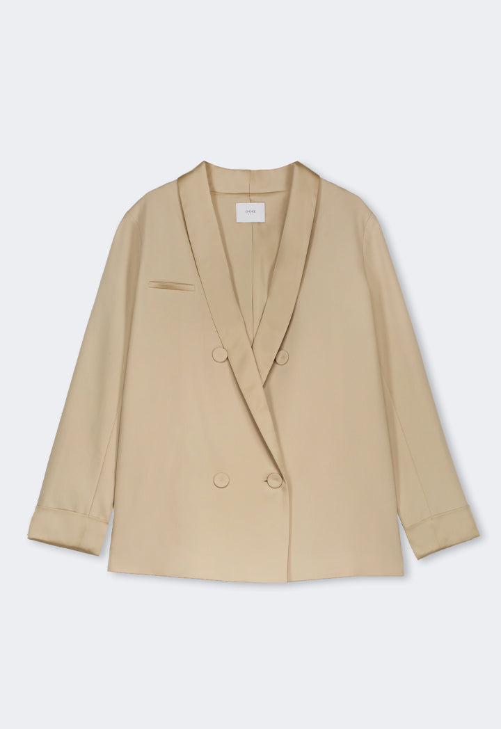 Choice Shawl Collar Contrast Blazer  Beige