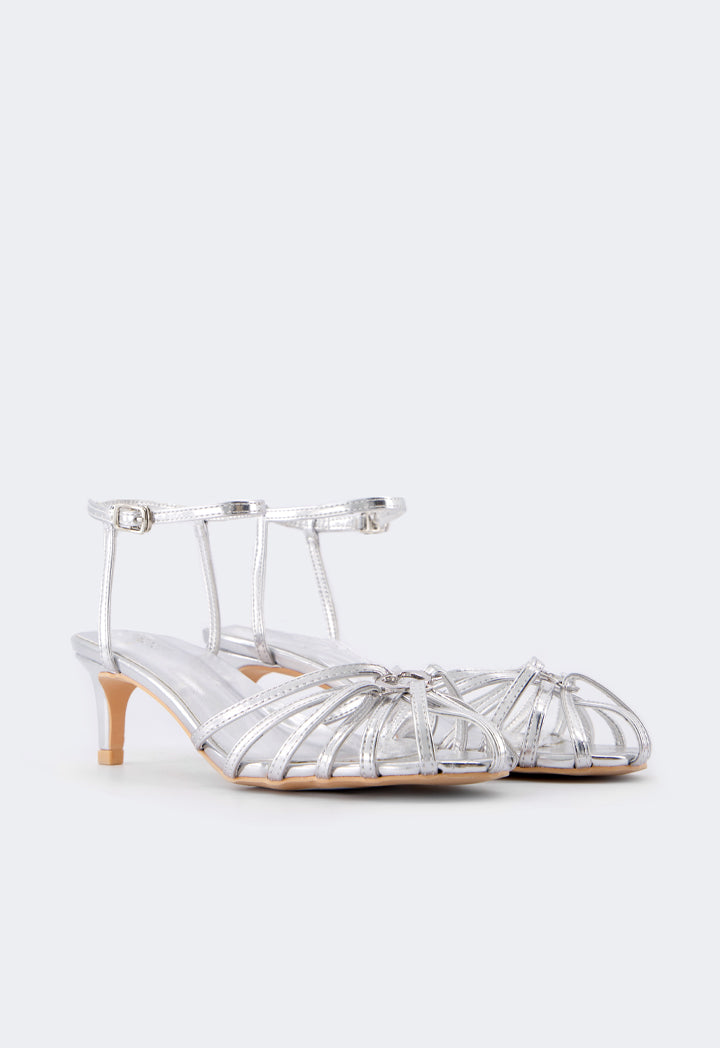 Choice Intricate Metallic Heels Silver