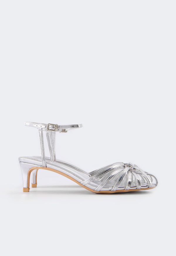 Choice Intricate Metallic Heels Silver