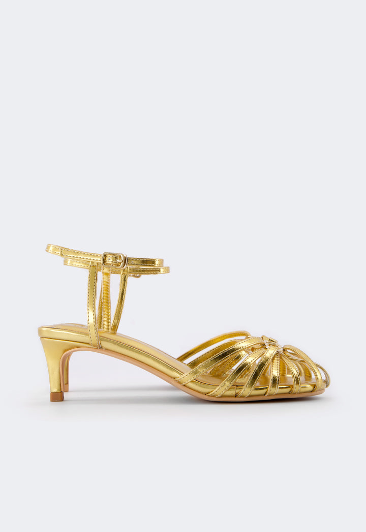 Choice Intricate Metallic Heels Gold