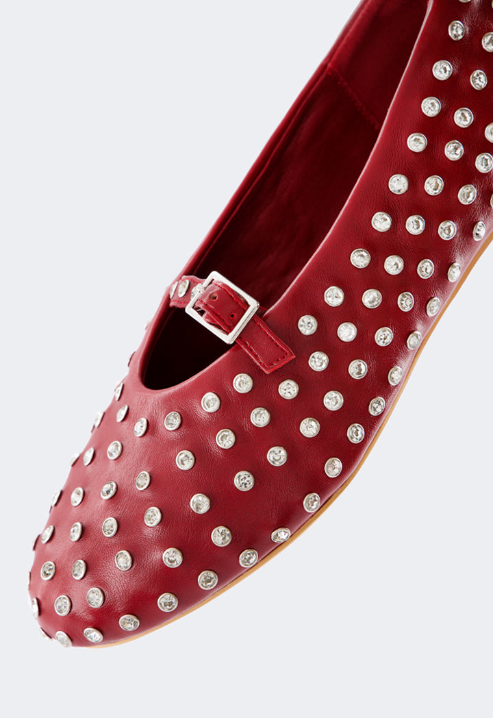 Choice Crystal Embellished Flat Ballerinas Burgundy