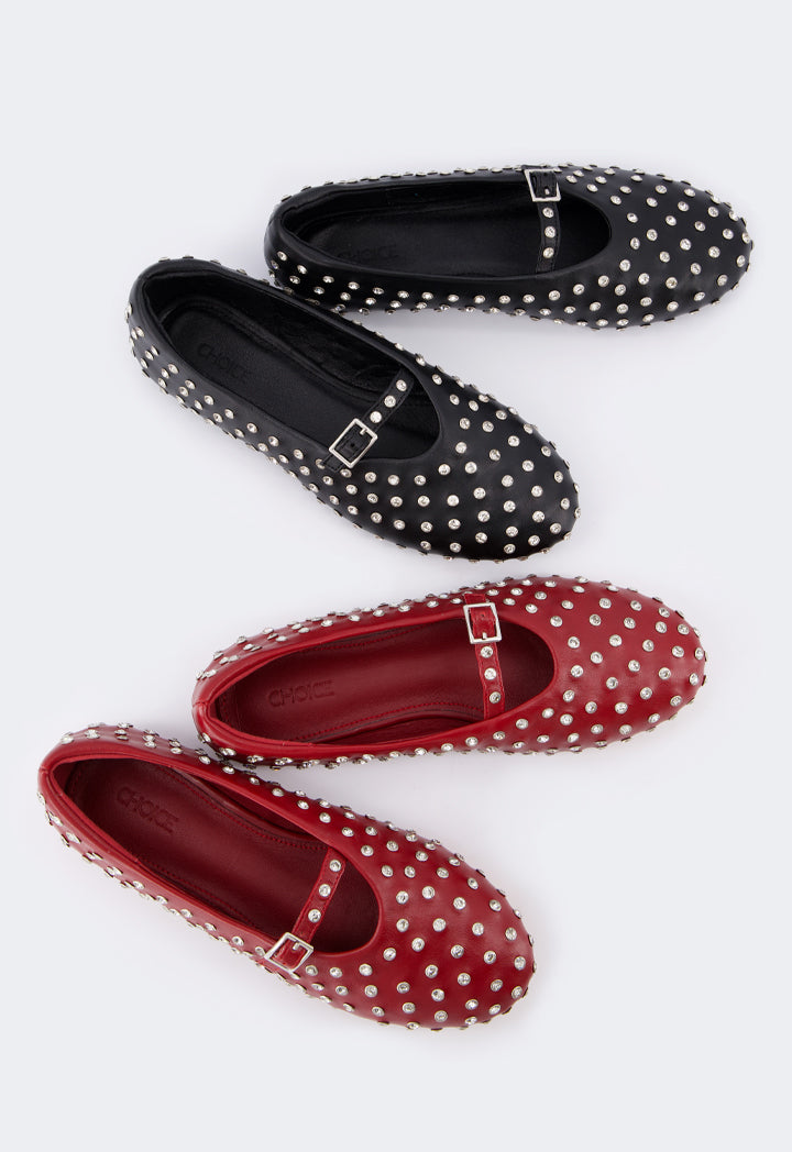 Choice Crystal Embellished Flat Ballerinas Burgundy