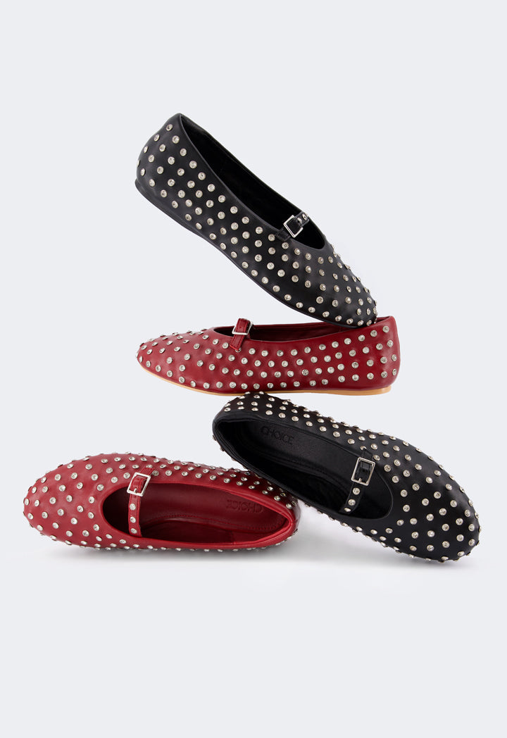 Choice Crystal Embellished Flat Ballerinas Burgundy