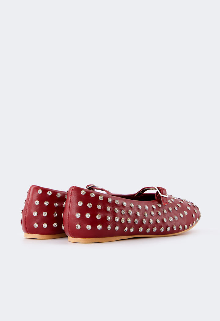 Choice Crystal Embellished Flat Ballerinas Burgundy