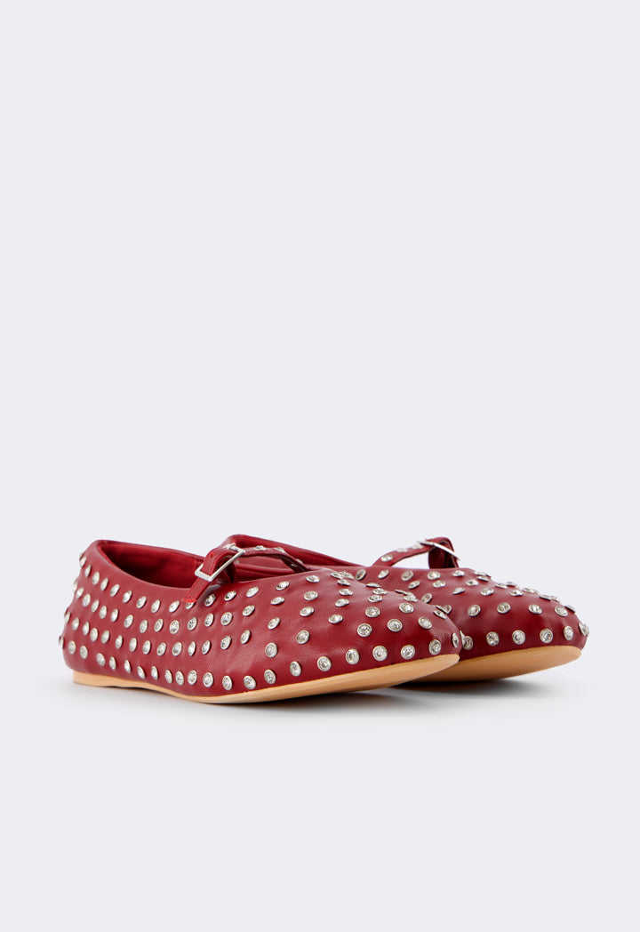 Choice Crystal Embellished Flat Ballerinas Burgundy