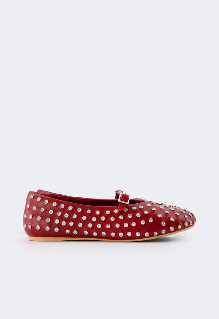 Choice Crystal Embellished Flat Ballerinas Burgundy