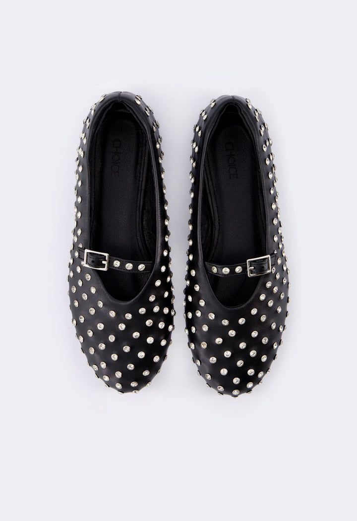 Choice Crystal Embellished Flat Ballerinas Black