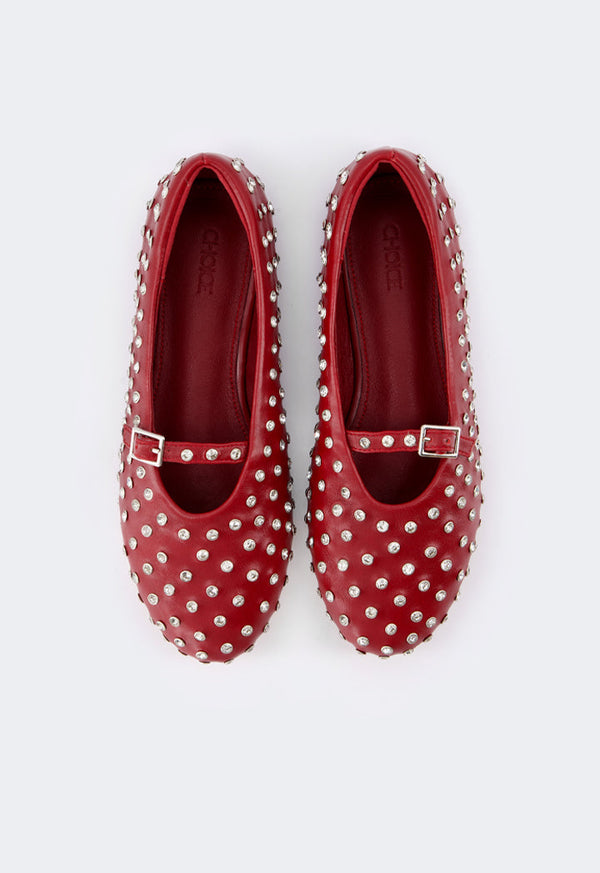 Choice Crystal Embellished Flat Ballerinas Burgundy