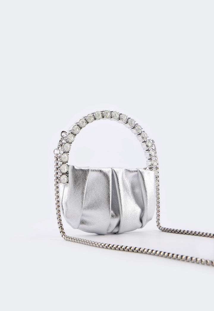 Choice Crystal Embellished Metallic Handbag Silver