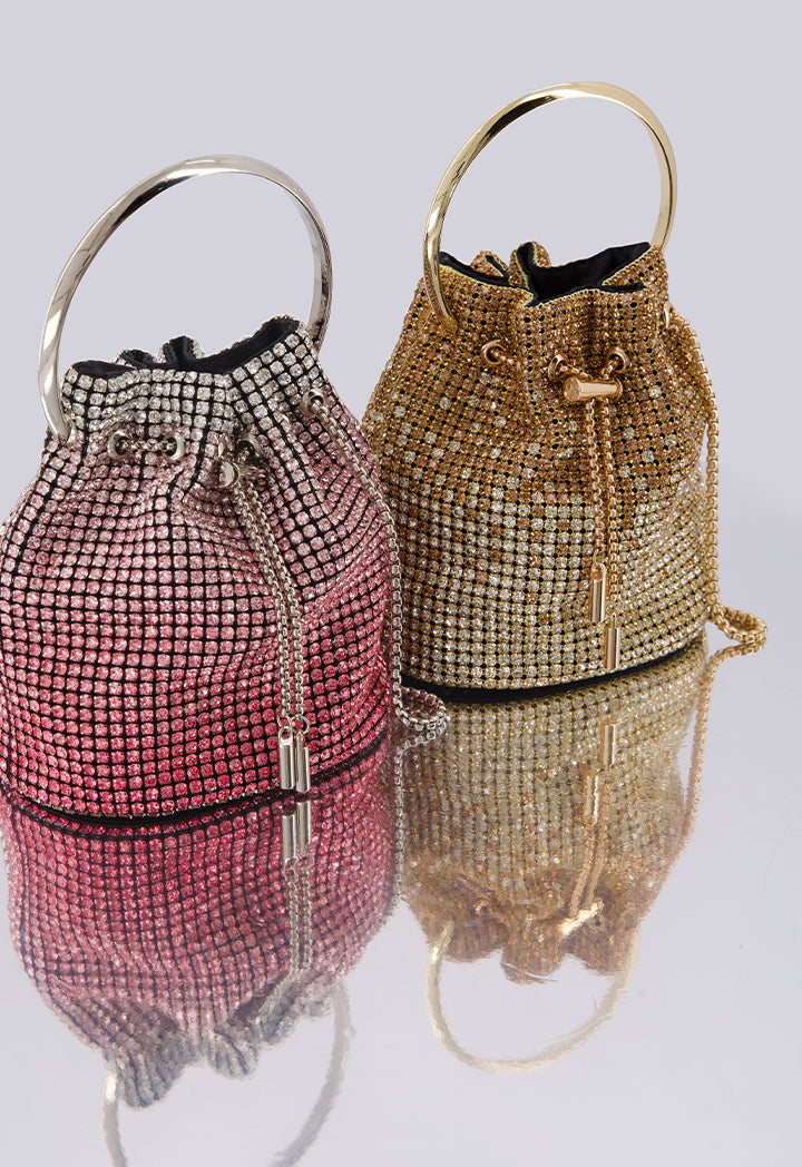 Choice Ombre Crystal Bucket Bag Pink