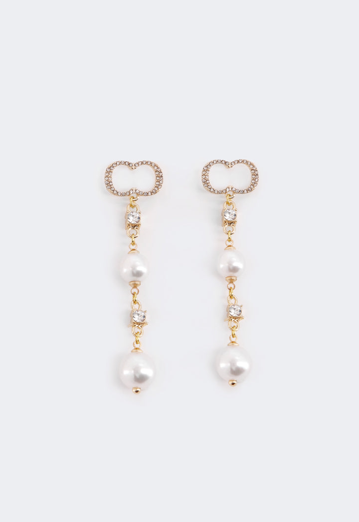 Choice Long Crystal Monogram Earrings Gold