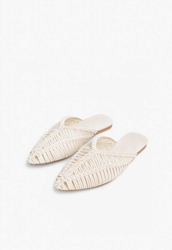 Choice Braided Woven Flat Mules Off White