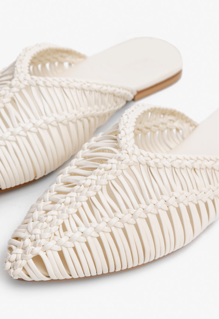 Choice Braided Woven Flat Mules Off White