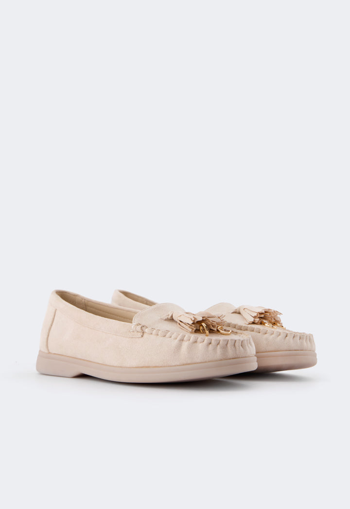 Choice Tassel Suede Loafers Cream