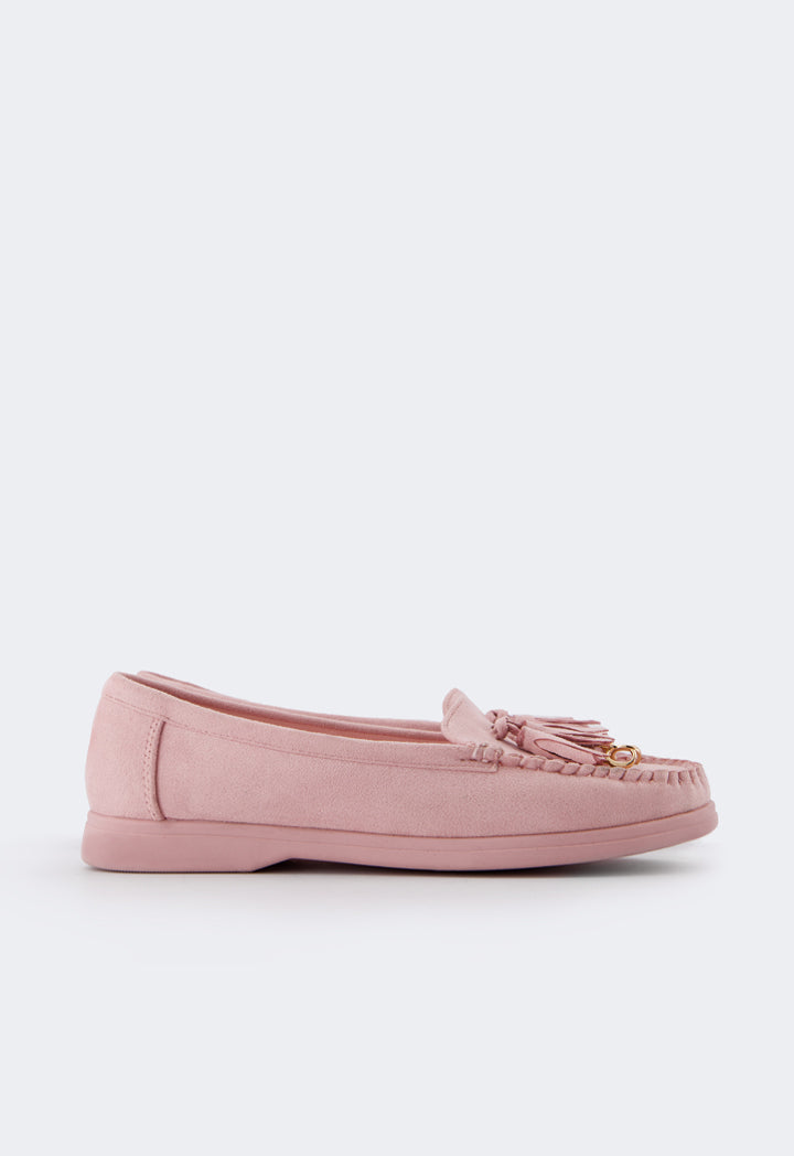 Choice Tassel Suede Loafers Pink