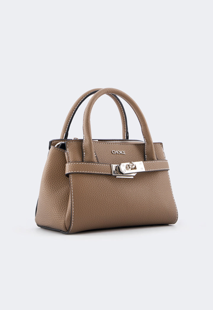 Choice Iconic Metallic Turn Lock Handbag Taupe