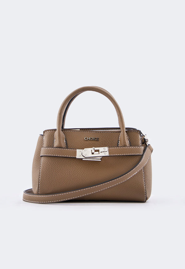 Choice Iconic Metallic Turn Lock Handbag Taupe