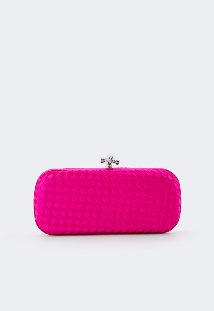 Choice Knot Clasp Woven Clutch Fuchsia