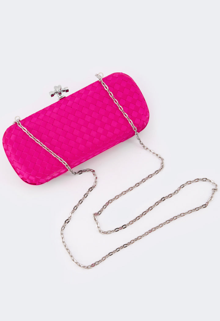 Choice Knot Clasp Woven Clutch Fuchsia