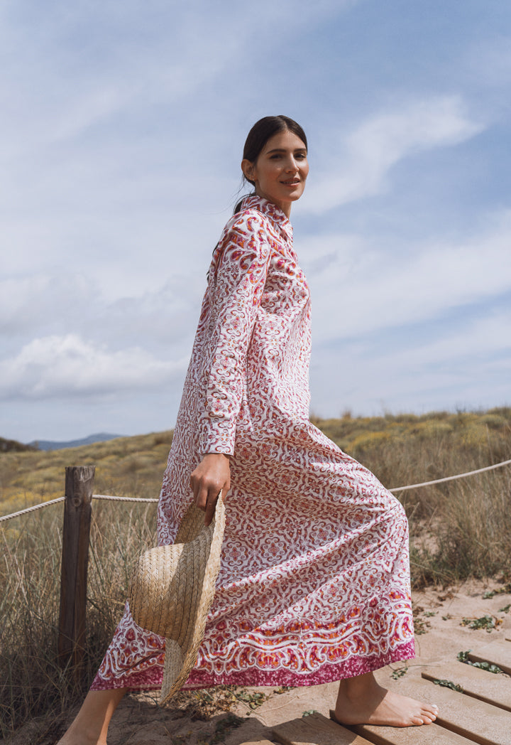 Choice Floral Print Flared Shirt Dress Pink