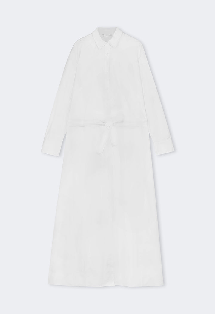 Choice Long Sleeve Basic Belted Shirt Dress Off White