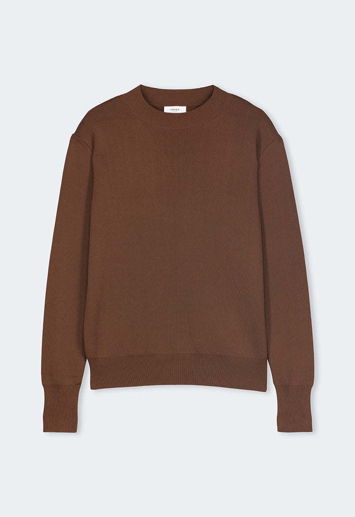 Choice Long Sleeve Knitted Basic Blouse Brown