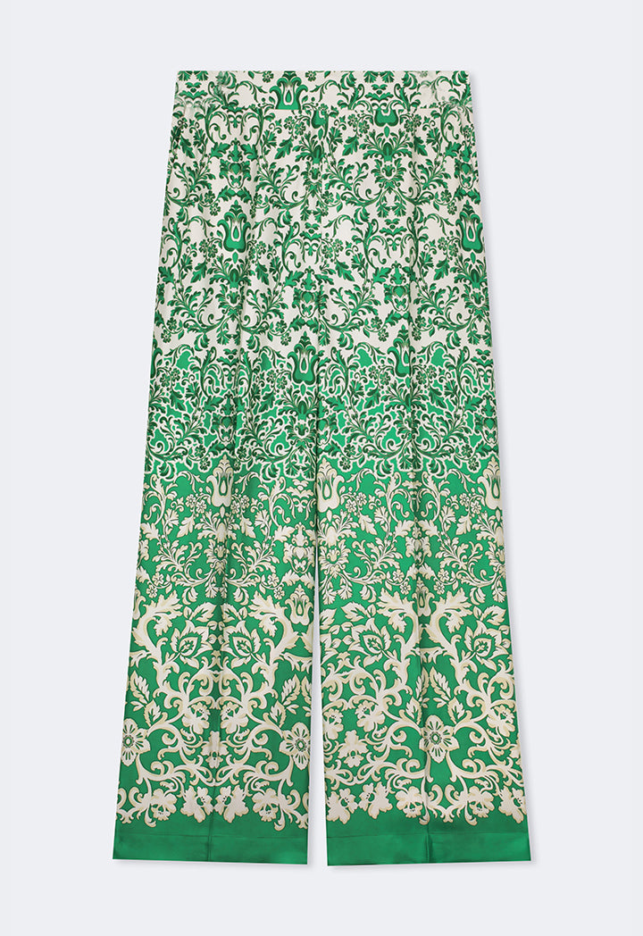 Choice Printed Wide Leg Straight Cut Trousers Green