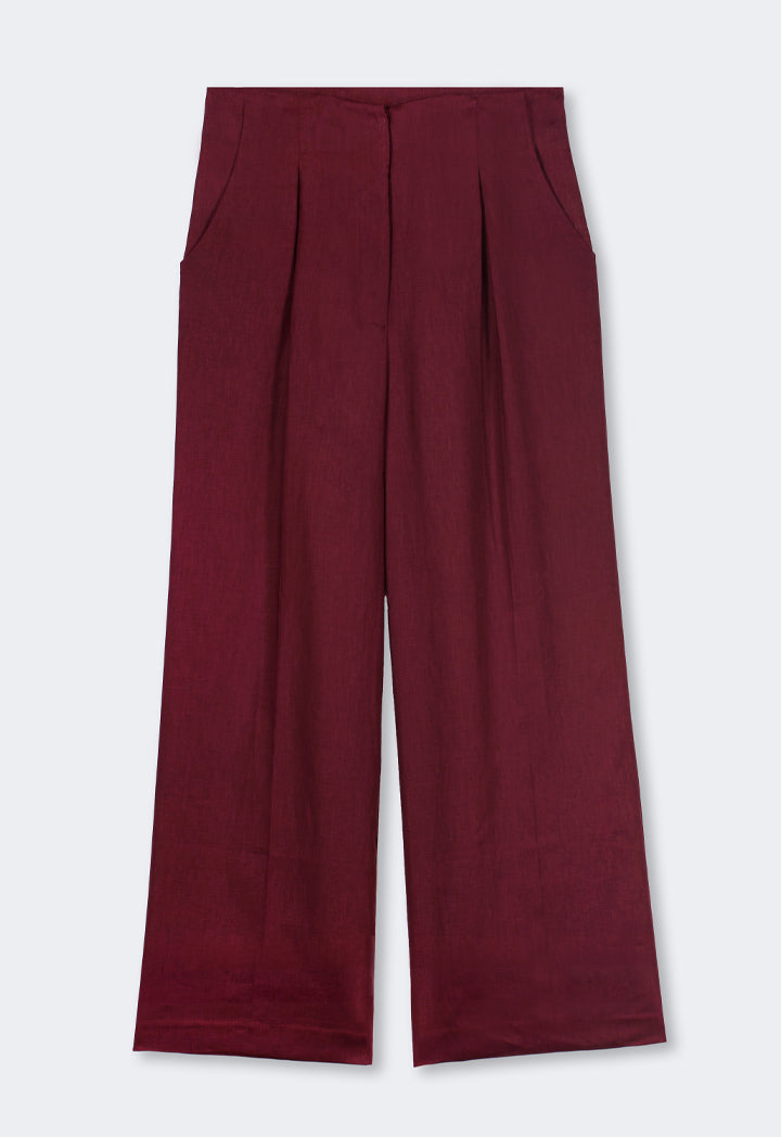 Choice Solid Straight Cut Linen Trousers Brown