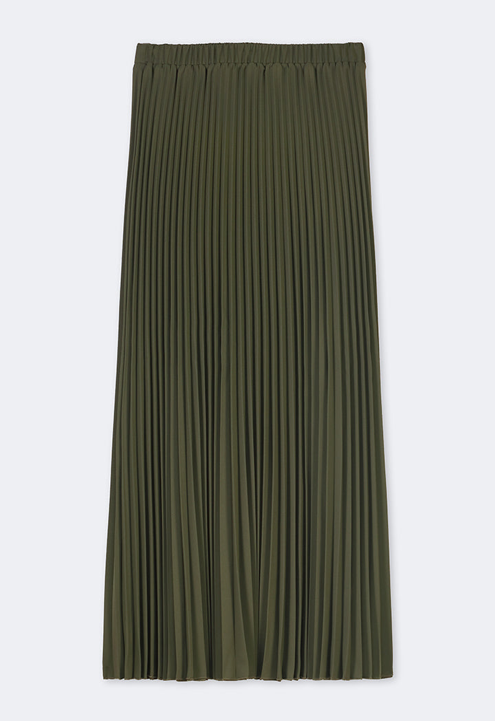 Choice Solid Pleated Skirt Khaki