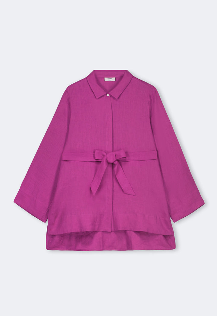 Choice Regular Fit Belted Linen Shirt Purple