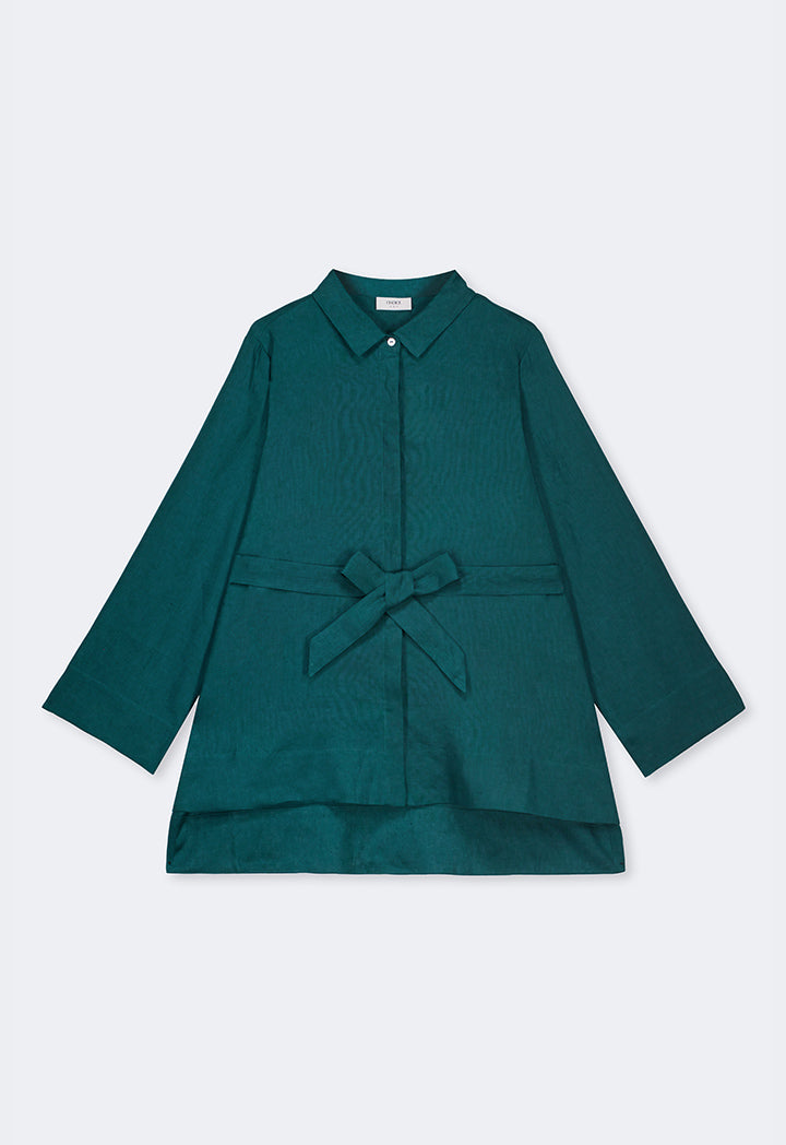 Choice Regular Fit Belted Linen Shirt Teal