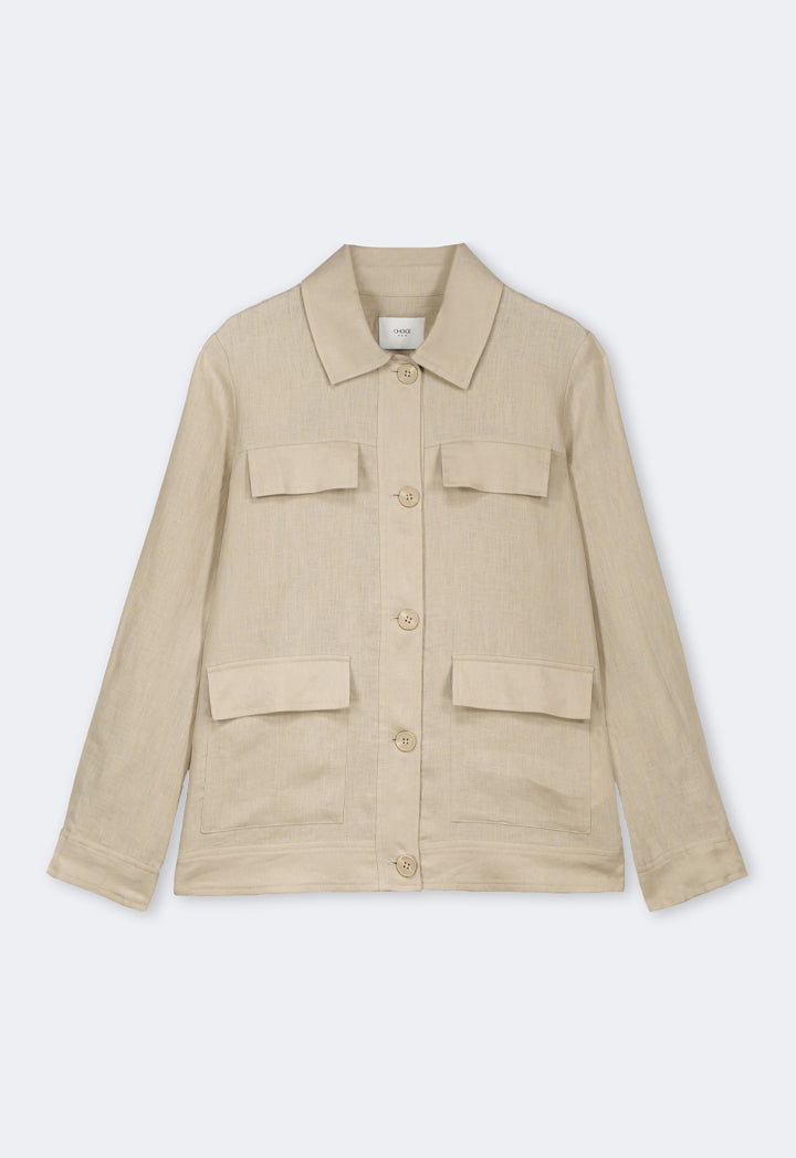 Choice Front Flap Pocket Linen Jacket Sand