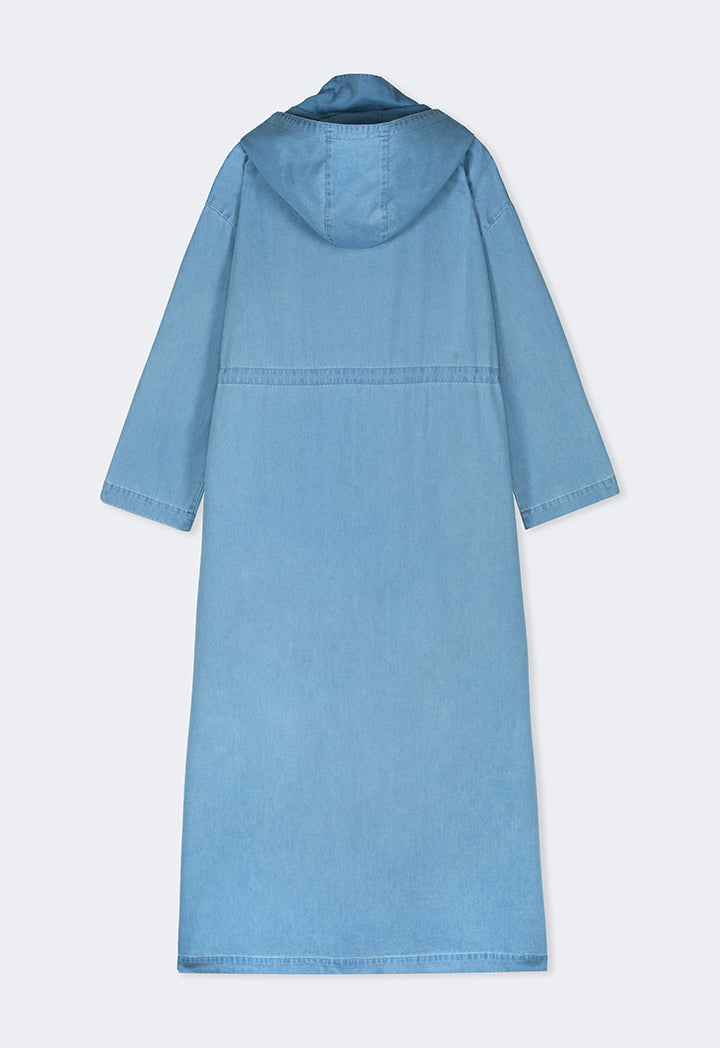 Choice Drawstring Hooded Collar Jacket Light Blue