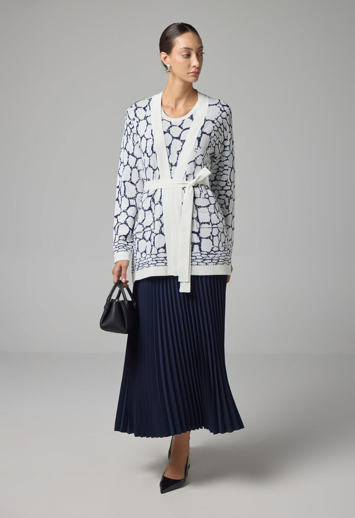 Choice Contrast Long Sleeves Knitted Cardigan Navy-White