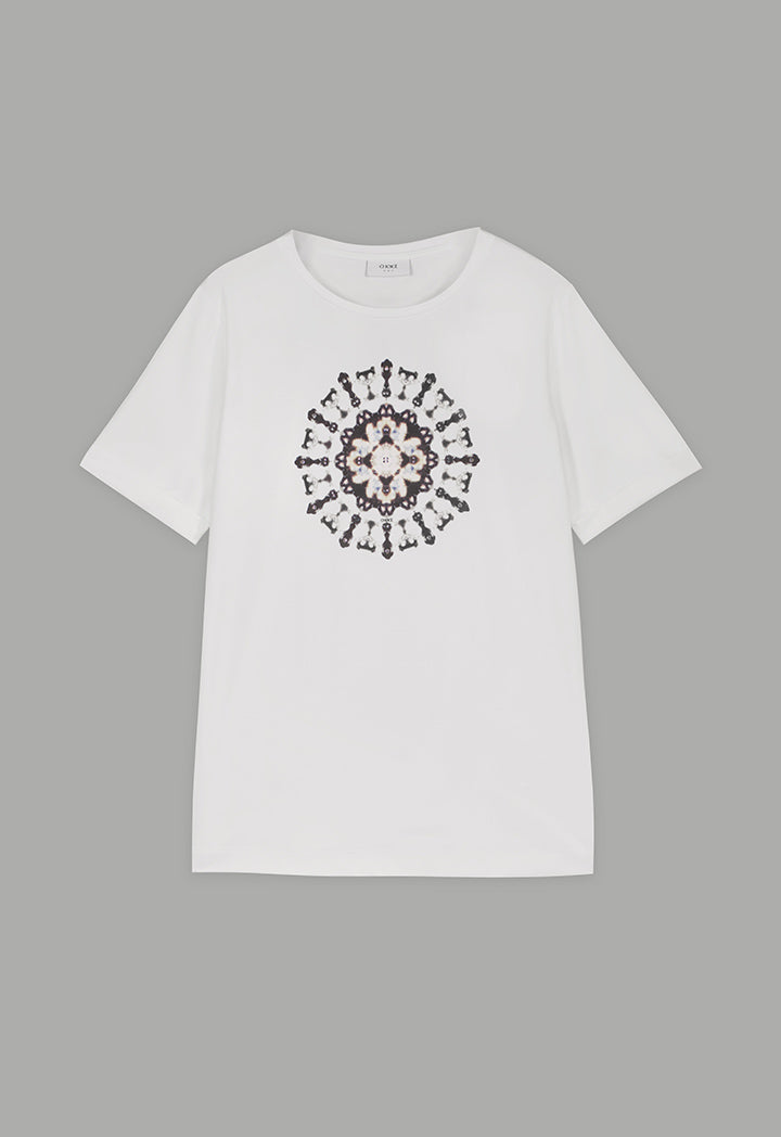 Choice Crystal Embellished Printed Motif T-Shirt Off White