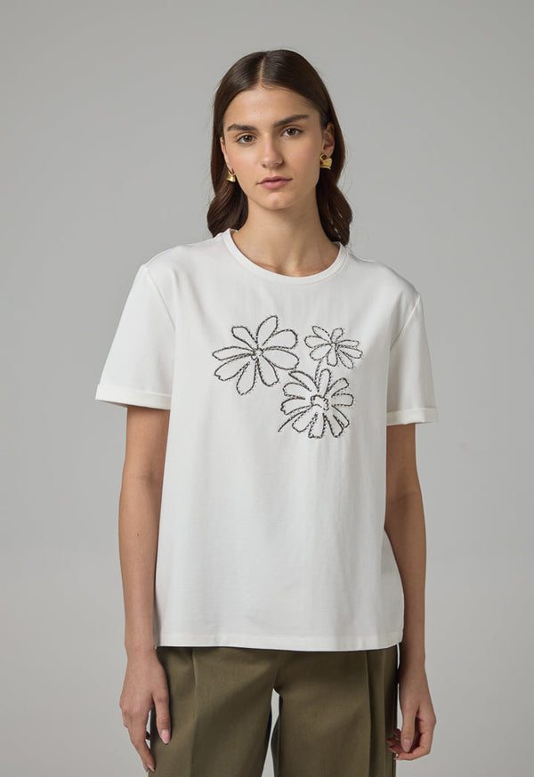Choice Floral Embroidered Patch T-Shirt Off White