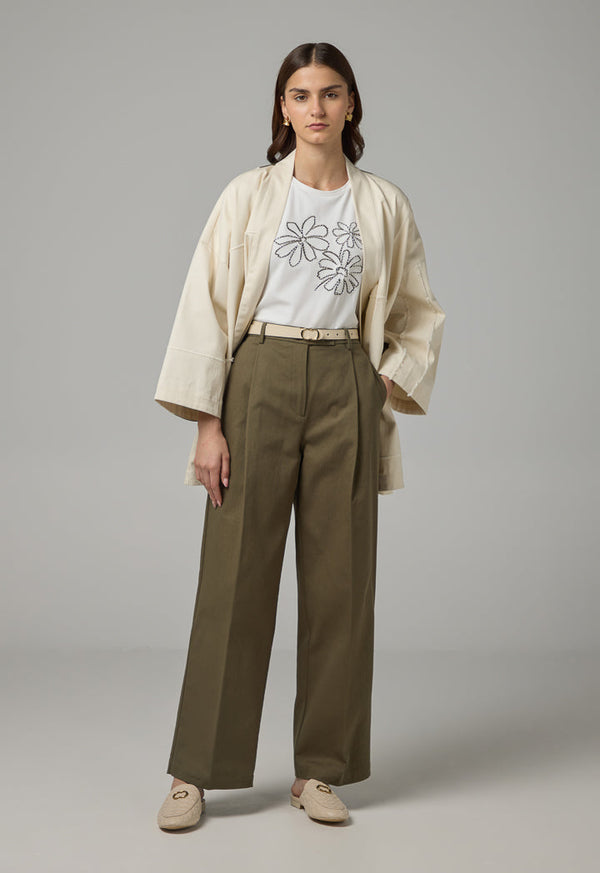 Choice Straight Cut Solid Denim Trousers Khaki