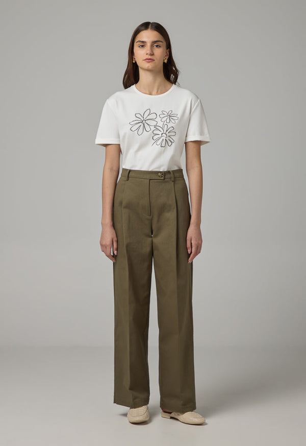 Choice Straight Cut Solid Denim Trousers Khaki