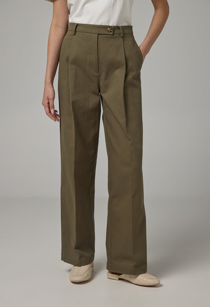 Choice Straight Cut Solid Denim Trousers Khaki