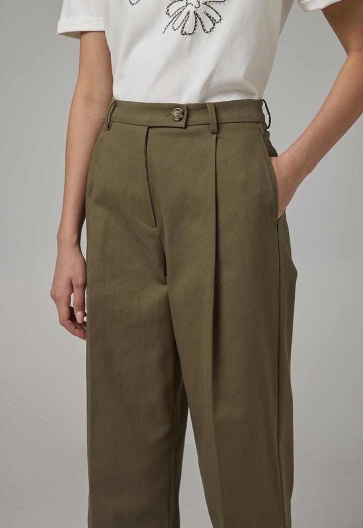 Choice Straight Cut Solid Denim Trousers Khaki