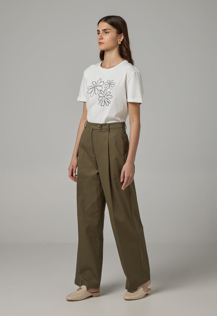 Choice Straight Cut Solid Denim Trousers Khaki