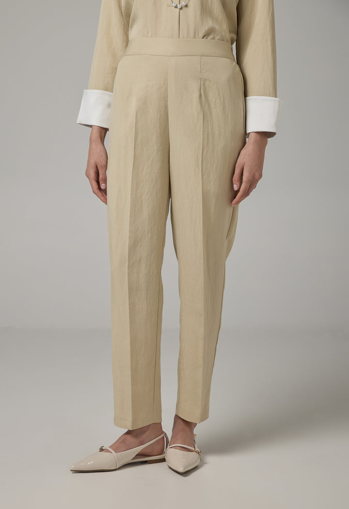 Choice Elastic Waist Basic Trousers Beige