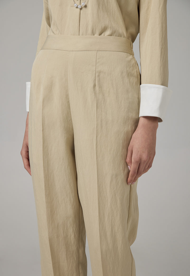 Choice Elastic Waist Basic Trousers Beige