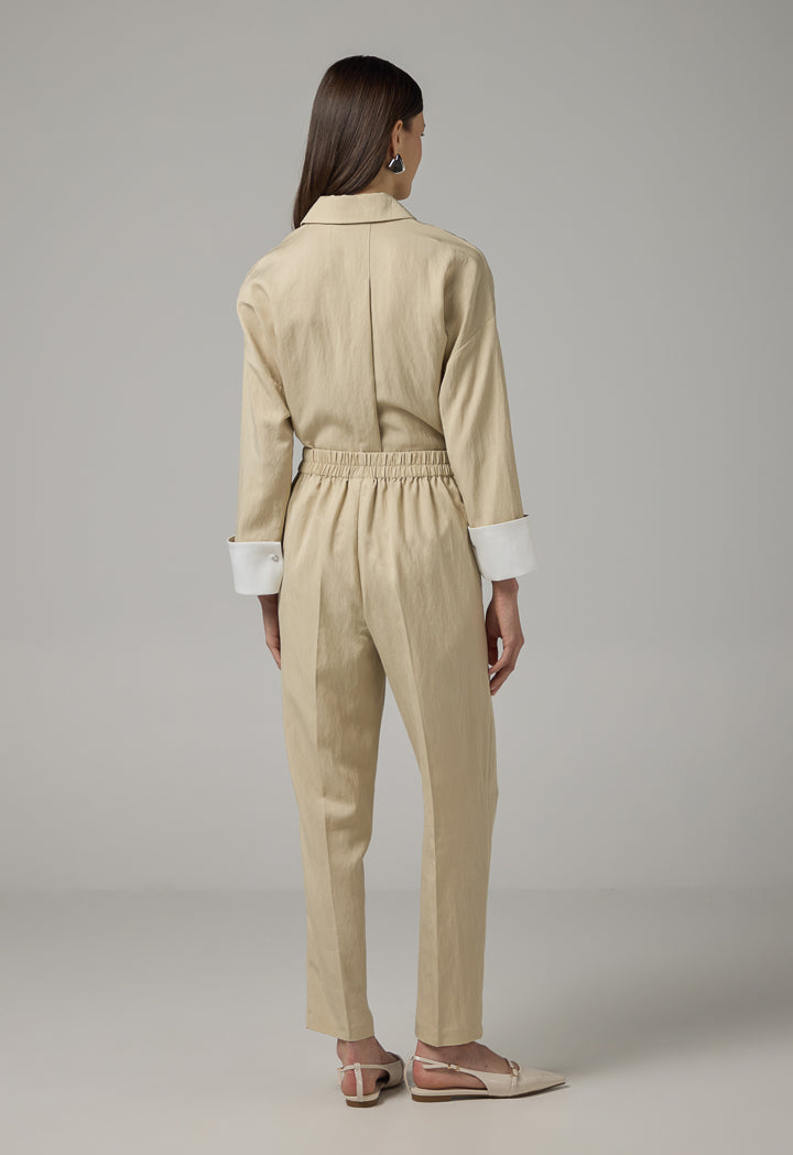 Choice Elastic Waist Basic Trousers Beige